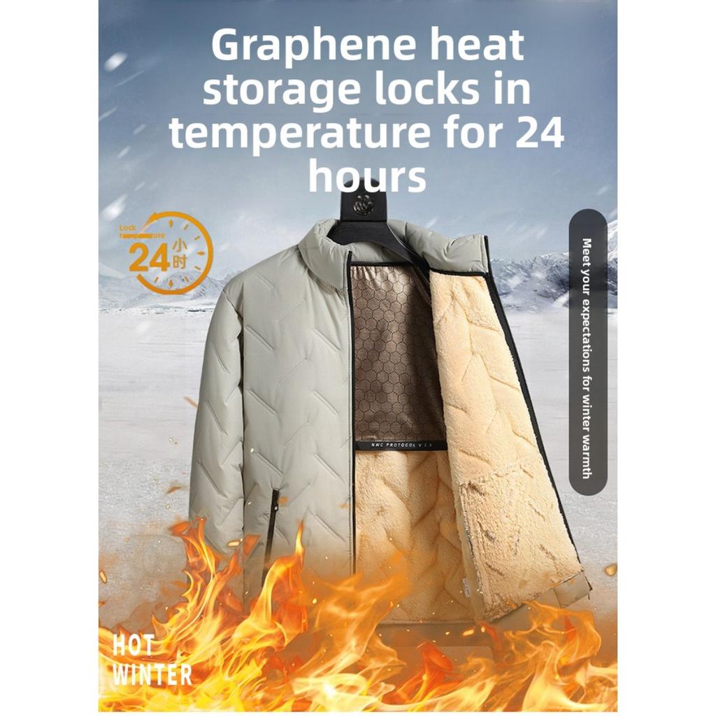 Cotton Jacket Men's Thick, Plus Size Men's Mid To Long, Down Cotton Jacket with Added Fleece and Increased Thickness for Warmth