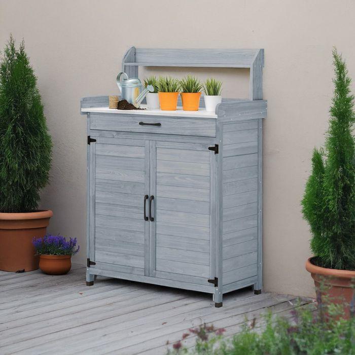 Garden Cabinet with Worktop Divit PG03 Weather-resistant Outdoor Cabinet Grey Wood