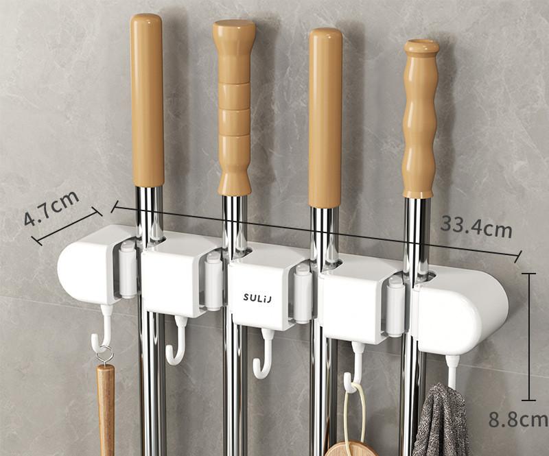 

Настенный держатель для швабры, многофункциональная вешалка для уборочных принадлежностей, полка для хранения на кухне и в ванной, крючки-присоски без следов five hooks белый