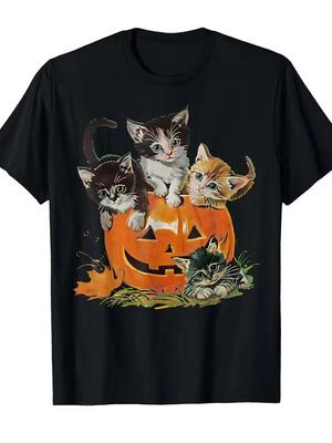 T-shirt d'Halloween Vintage Années 90 - Noir Rétro Chat & Citrouille Graphique Taille S-5XL