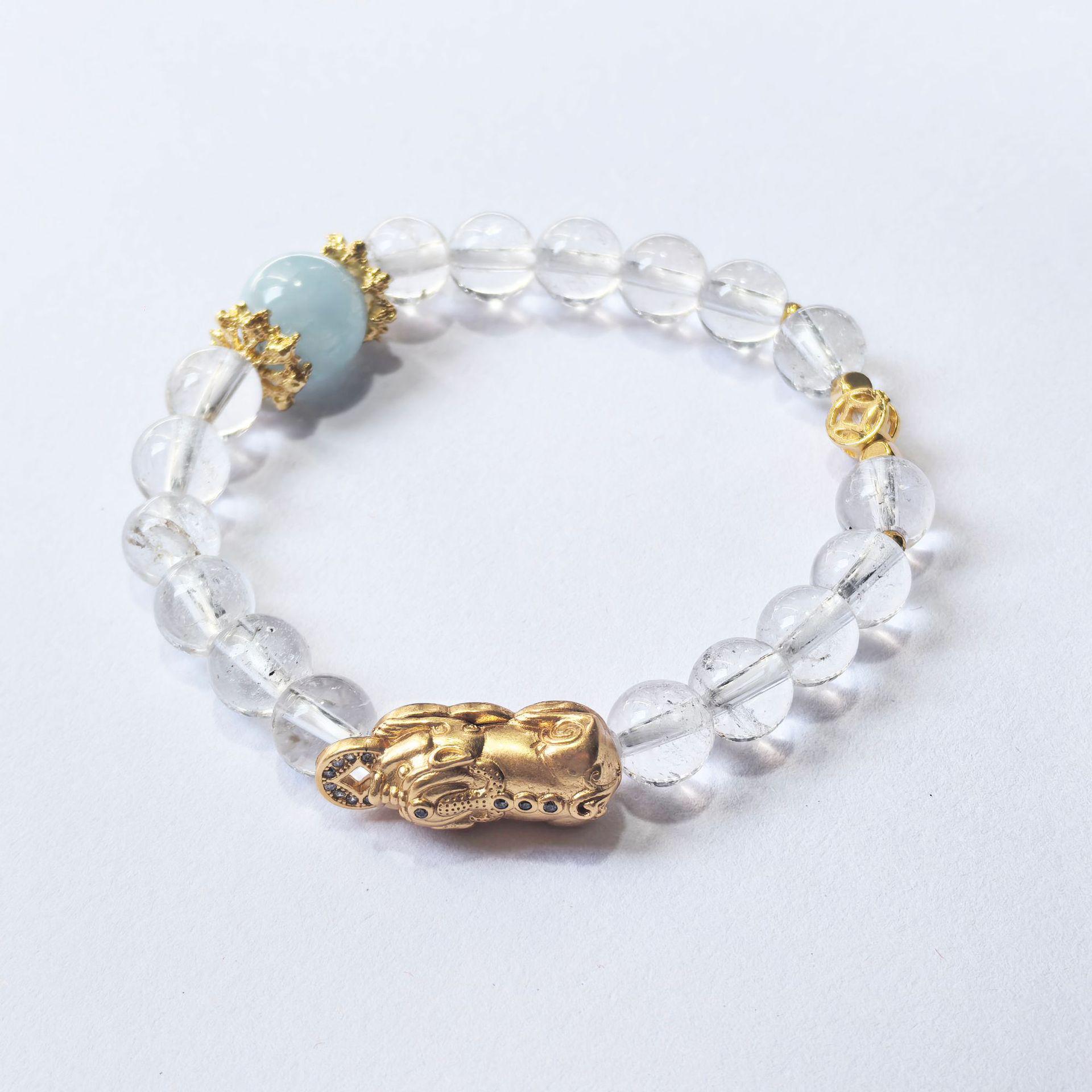 Elegant Pixiu White Crystal Bracelet: Versatile Hand Jewelry Gift with Embossed Tube Design Natural