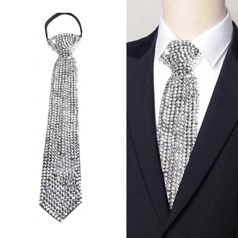Glittering Rhinestones JK Necktie Knot Free for Women Men Shimmering Neck Tie Club Party Necklace Tie Costume Neckwear
