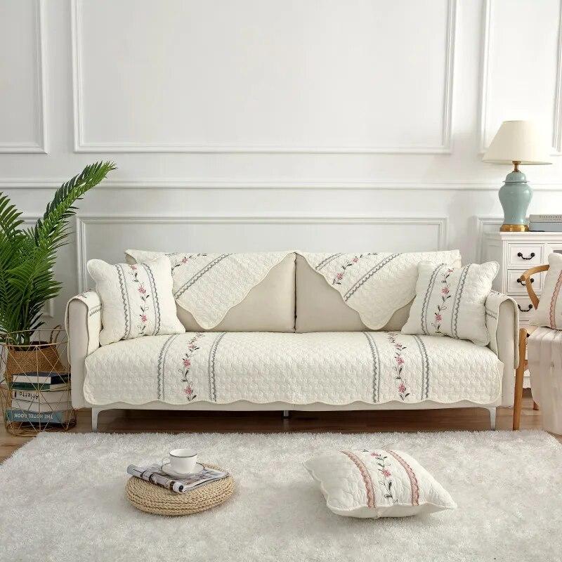 Four Seasons Cotton Embroidery Lace Sofa Cushion Non Slip Modern Simple Universal Fabric Cushion Towel 70x70cm