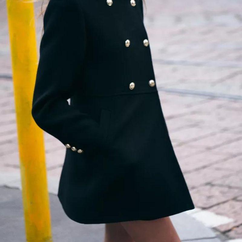 Autumn and Winter New Golden Button Decoration Fleece Blended Double Breasted Coat Outerwear 9037141 9037150