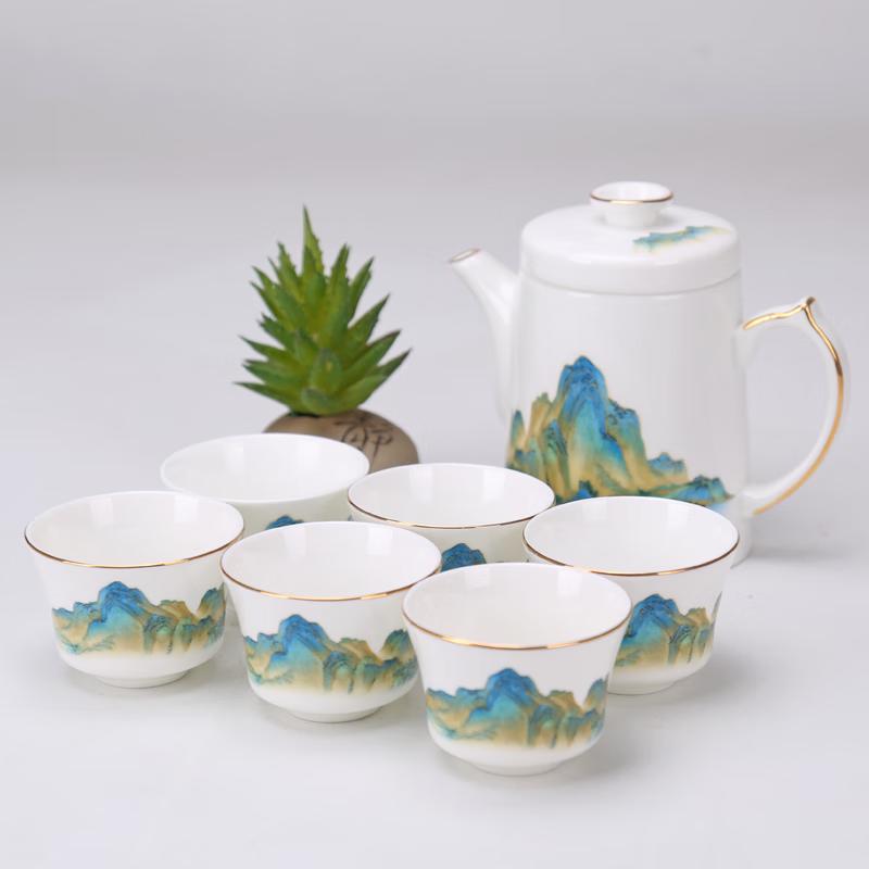 Shengshi Tangyun  Thousand-Mile Rivers and Mountains  Bone China Tea Set