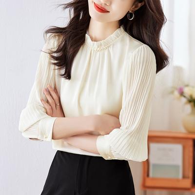 Herfst Chiffon Blouse Zijde Satijnen Blouse Dames Top met Lange Mouwen Blouses & Shirts