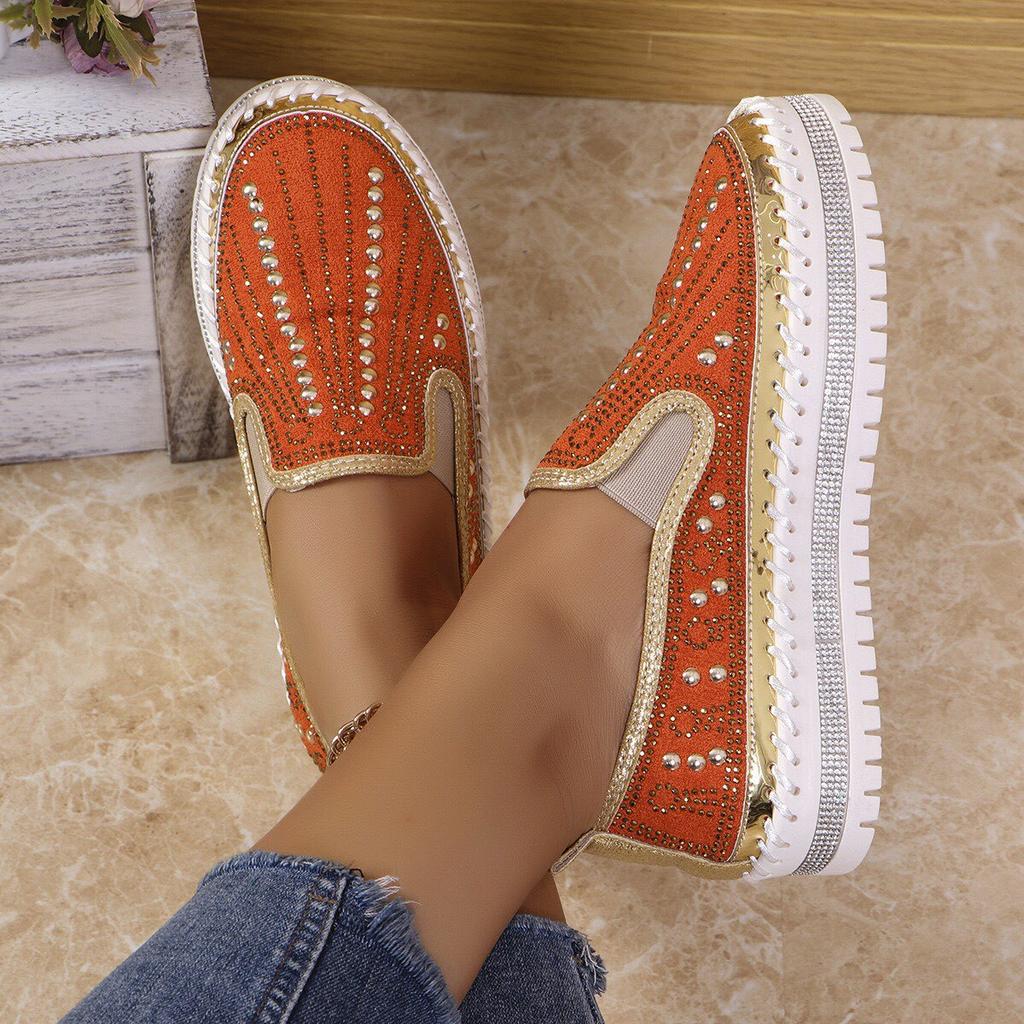 Runde Zehenpartie Damen Slip-on Loafer Mode Kristall Glitzer Anti-Rutsch Freizeit Schuhe für Damen Dicker Boden Flache Schuhe Frühling Sommer