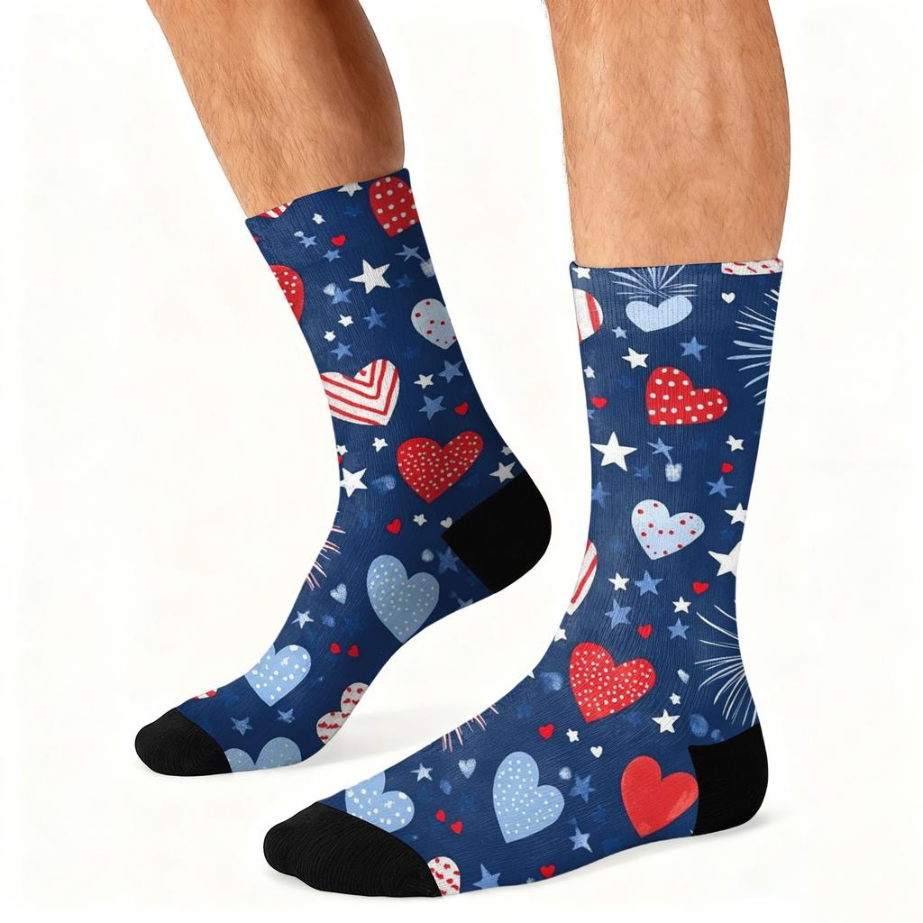 Women’s Breathable Comfortable Crew Socks with Independence Day Print Soft Stretchy Fabric Medium Length Design for Daily Wear