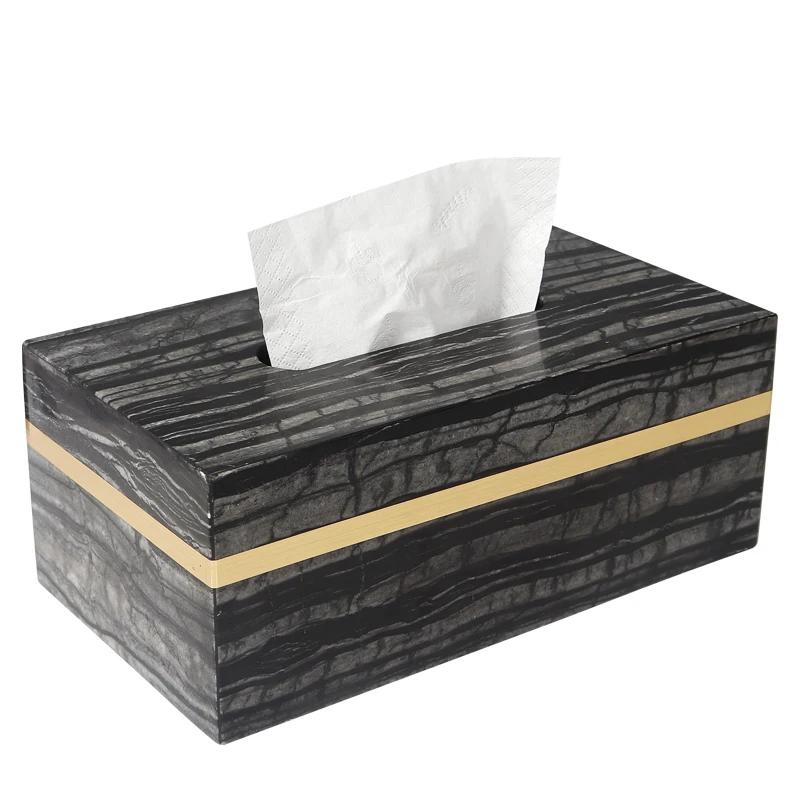 Natürliche Marmor-Taschentuchbox Goldener Strich Badezimmer-Papierboxen Westliches Restaurant Schreibtisch-Serviettenhalter Heimdekoration Modern