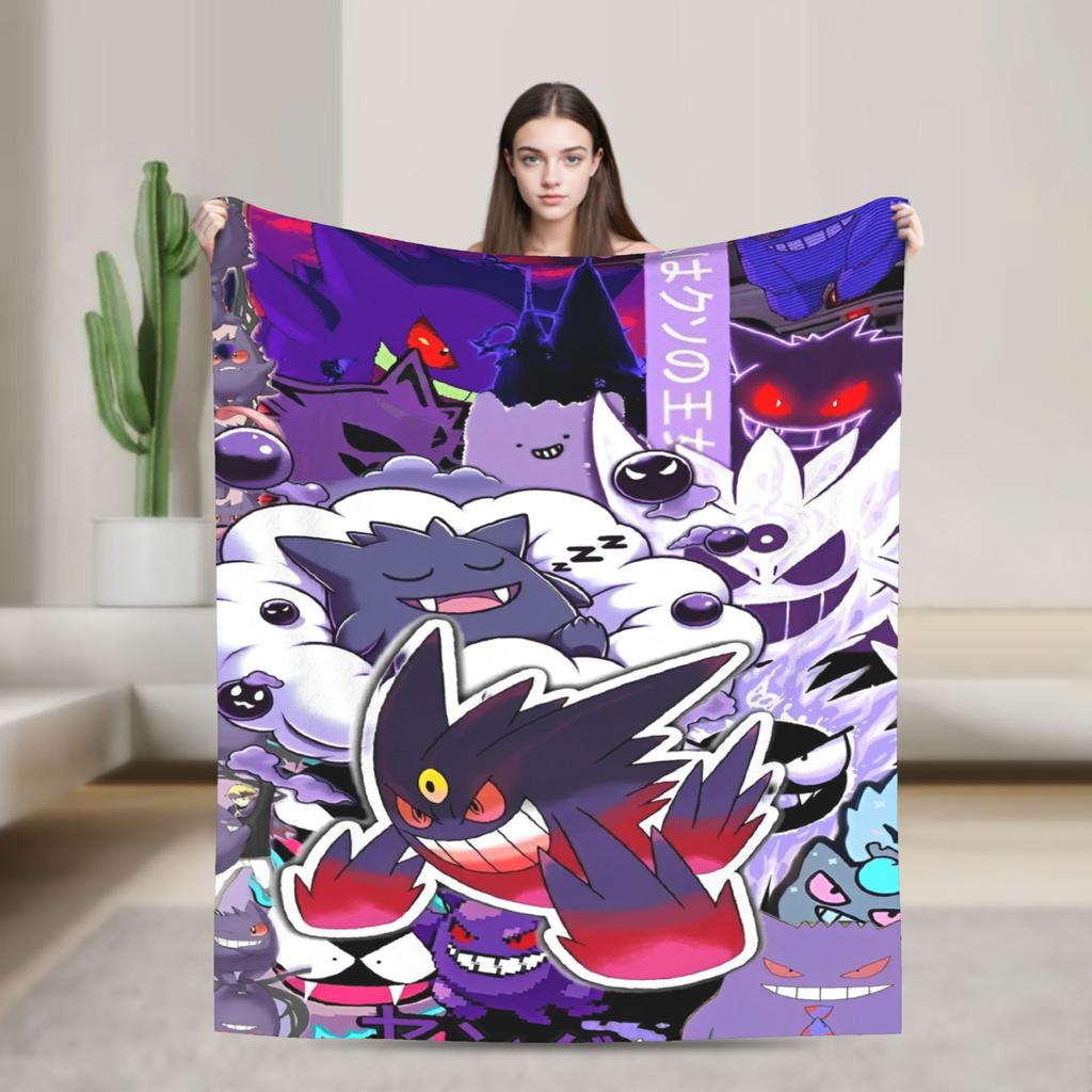 Anime Gengar Dark Pattern Blankets Quality Warm Pokemoned Throw Blanket Spring Decorative Bedroom Print Bedspread