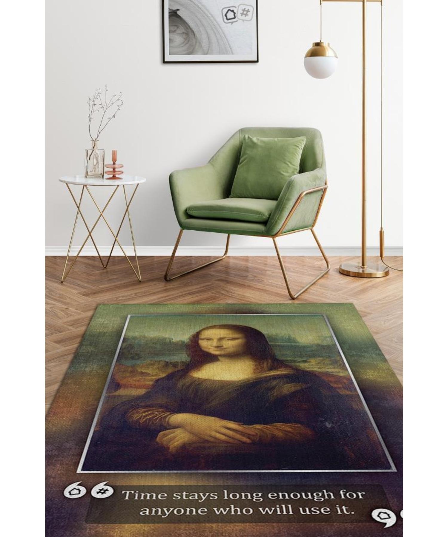 

Mona Lisa Da Vinci Woven Based Washable Non-Slip Art Lover Rug