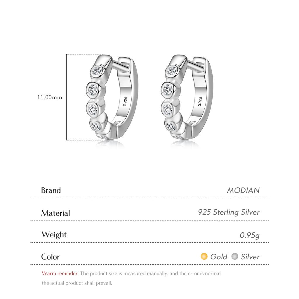 Modian Silver Turquoise Tiny Earring Real 925 Silver Round Clear CZ Hoop Earrings For Women Girl Party Fine Jewelry