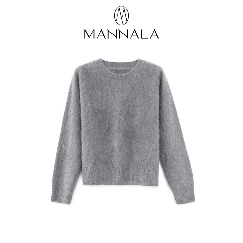 Classic Round Neck Cashmere Sweater - Autumn/Winter, Short, Brushed Wool, Flocked, Simple Design.