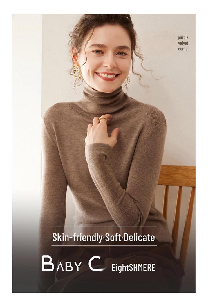 Women's Fine Wool Cashmere Turtleneck Sweater - Autumn/Winter 2025 Collection, Slim Fit Korean Style Knitwear