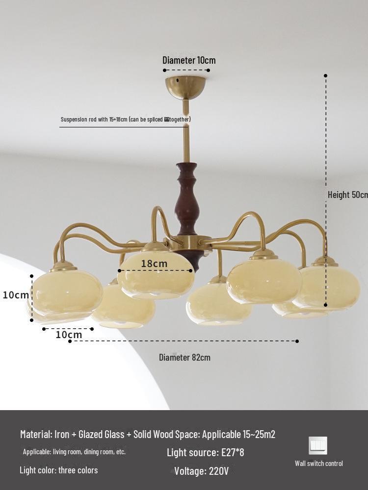 Retro Wabi-Sabi Persimmon Chandelier: Medieval Style Solid Wood Lamp for Living Room, Study, or Bedroom.