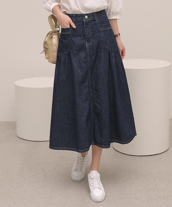 Gonna Lunga a Zampa di Elefante in Denim Grezzo Peulenchisikeu_43Sk1792