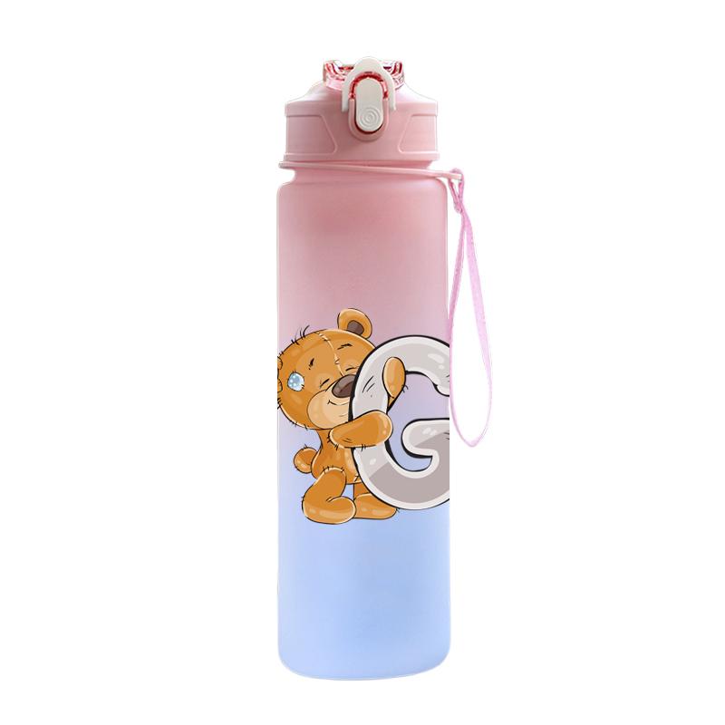 Cartoon Letter Printed Lovely A-Z 750ML Water Bottle Large Capacity Drinking Cup Portable Outdoor Sports Water Cup Children Gift
