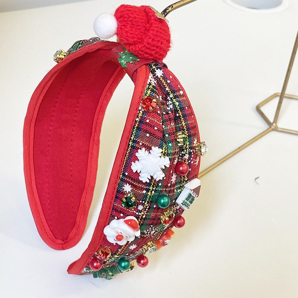 Fashion Rhinestone Knot Headband Wide Edge Pearl Beads Hair Band Christmas Hairband Holiday