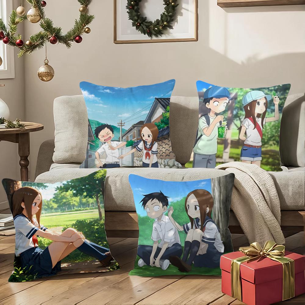 Cartoon Takagi-San Nishikata-N Pillow Case Silky Short Plush With Invisible Zipper Dustproof Sofa Cushion Cover For Home Decor