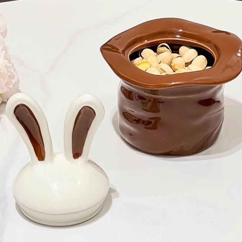 Rabbit Ear Ceramic Jar Kitchen Coffee Bean Tea Storage Jars Children Snack Storage Jar Bedroom Dressing Table Accessorie Bottles
