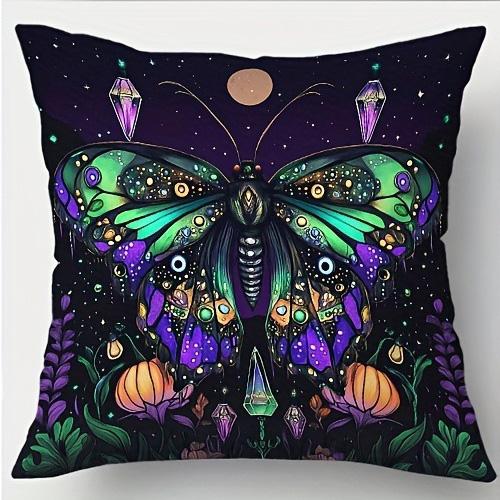 Halloween Themed Pillow Covers: Bat, Cauldron, Butterfly, Raven with Skull and Pumpkin Designs Sofa Cushion Cover
