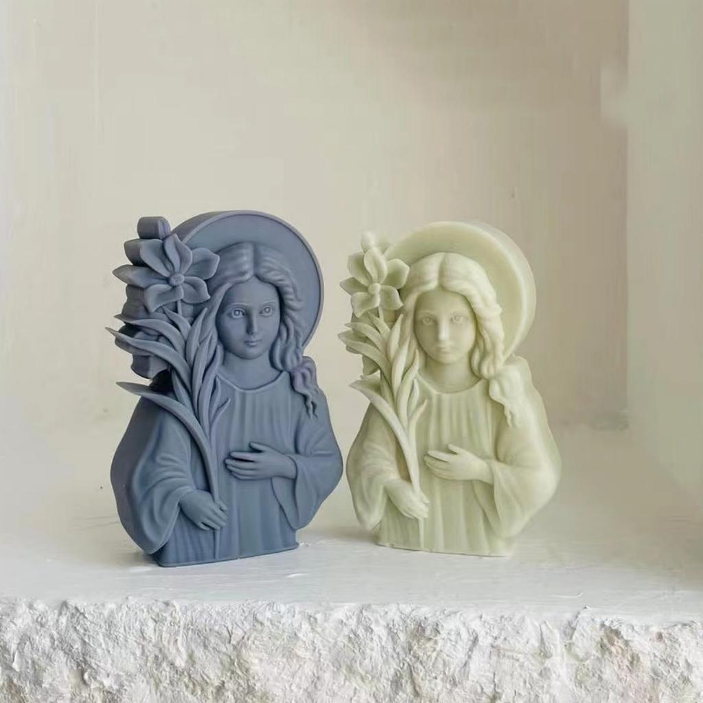 2D/3D Handheld Flower Goddess Woman Candle Silicone Mold Curling Flower Virgin Mary Resin Mold Female Gypsum Mold Home Decor