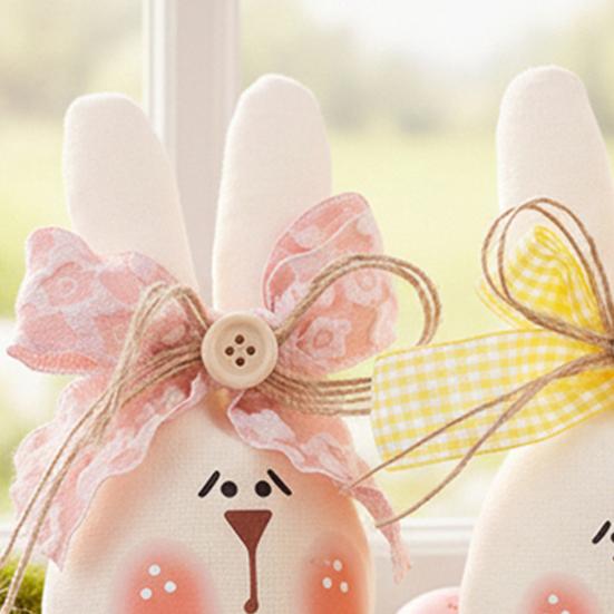 Easter Bunny Tabletop Ornament Cute Plush Rabbit Decorations with Bow Soft Fabric Table Accent for Living Room Bedroom Office