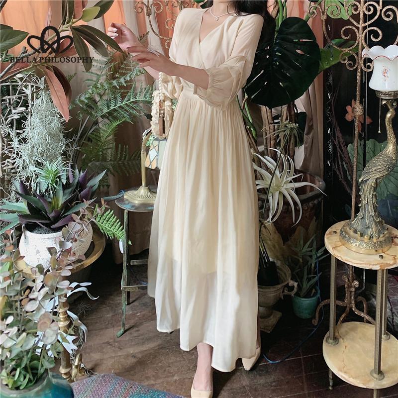 

Нежное платье во французском стиле с v-образным вырезом и узкой талией, элегантное однотонное длинное платье, женское повседневное элегантное вечернее платье L шампанского