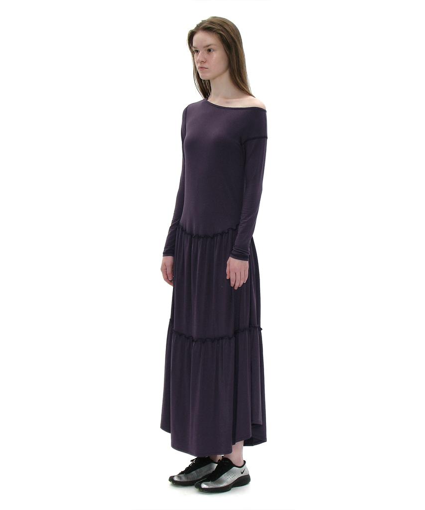 Partimento Woman Pwc Asymmetrical Jersey Shirred Tiered Dress_Midnight Plum