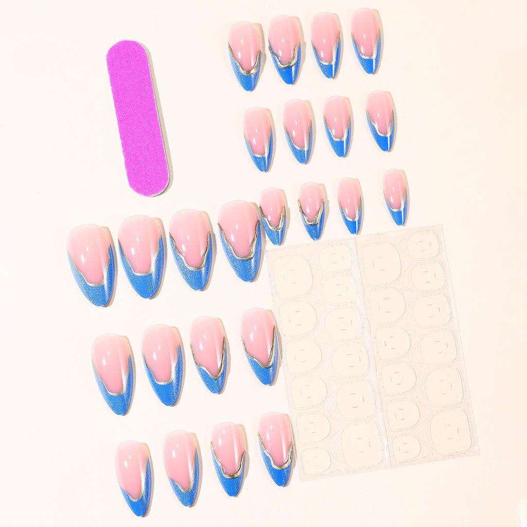 24pcs Almond-shaped Wearable Nails: High-quality 3D French Manicure Fake Fingernails with Stereo Glue Lines