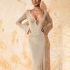 Long Sleeve Knit Midi Dress With U-Neck Open Back Detail A-Line Silhouette Streetwear Style
