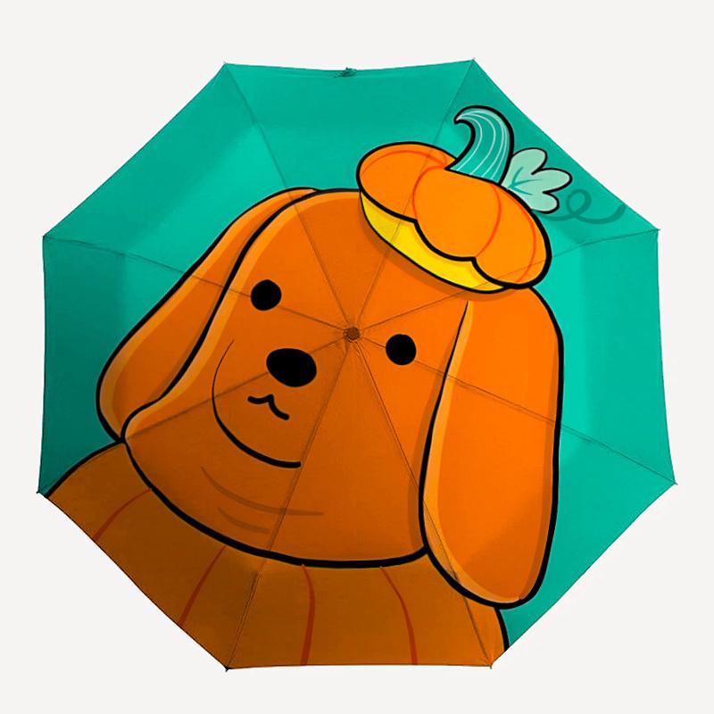

1pc Pumpkin Dog Fashionable Auto Opening/Closing Folding Umbrella with 8 Bones, Windproof Portable, Daily Use116