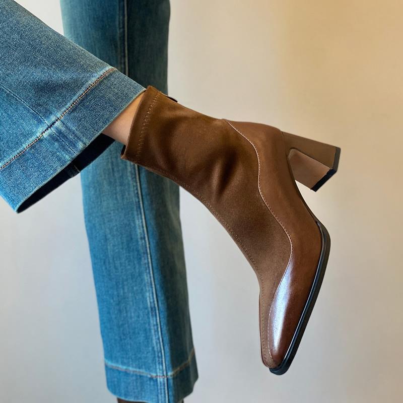 

Женские новые зимние ботильоны на толстом каблуке, хлопковые, с квадратным носком, замшевые вставки, задняя молния, противоскользящие, износостойкие 39 коричневый