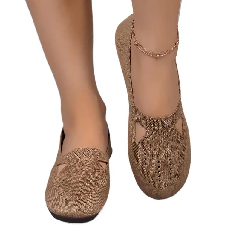 Fashion Mesh Round Toe Breathable Flats Solid Color Shallow 2025 Fashion Shoes Female Slip-on Comfortable Casual Women's Shoes