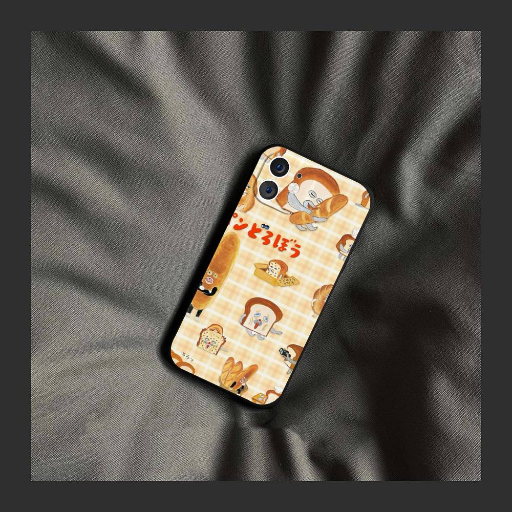 P-Picture Book Bread Phone Case For IPhone 17 Air 16 15 14 13 Pro Max 11 12 Black Silicone Cover