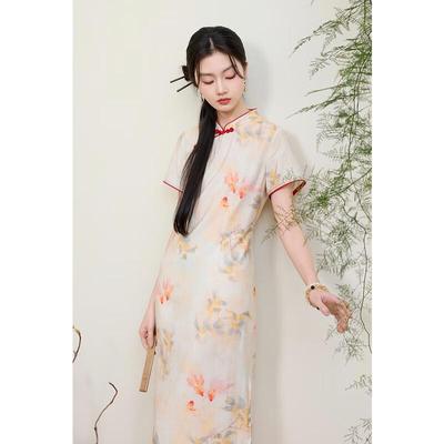 Sancai Plus Size New Chinese Style Floral Cheongsam Dress