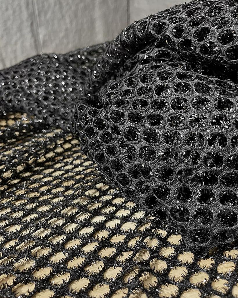 1yard Sparkling Tassel Hollow Black Perspective Texture Fabric for Sewing Creative Outerwear,dress,bag,clothing Design Fabric