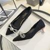 Rhinestone Woman Pumps Pointed Toe With Medium Heels Shoes for Women Korean Style Comfortable and Elegant Y2k Wedding Bride Shoe