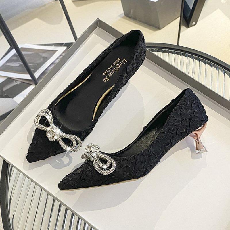 Rhinestone Woman Pumps Pointed Toe With Medium Heels Shoes for Women Korean Style Comfortable and Elegant Y2k Wedding Bride Shoe