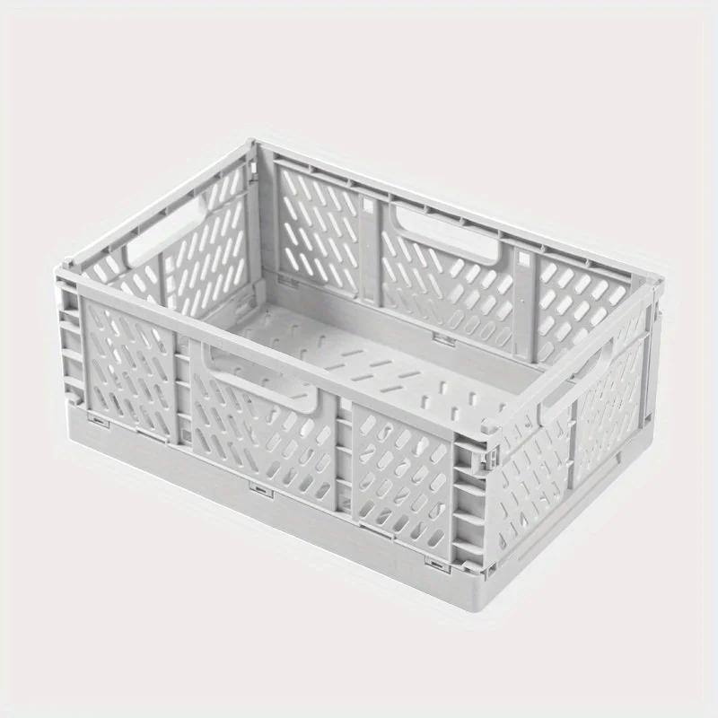 1pc, Folding Plastic Storage Basket, Desktop Stackable Storage Bin, Living Room Refrigerator Storage Box, Under-Bed Storage