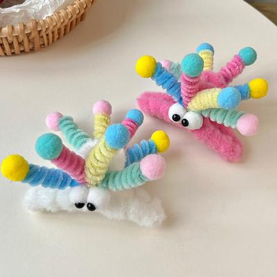 Women Hair Claw Cartoon Shape Strong Grip Shark Hair Clip with Big Eyes Decor Plush Back Head Hair Clamp