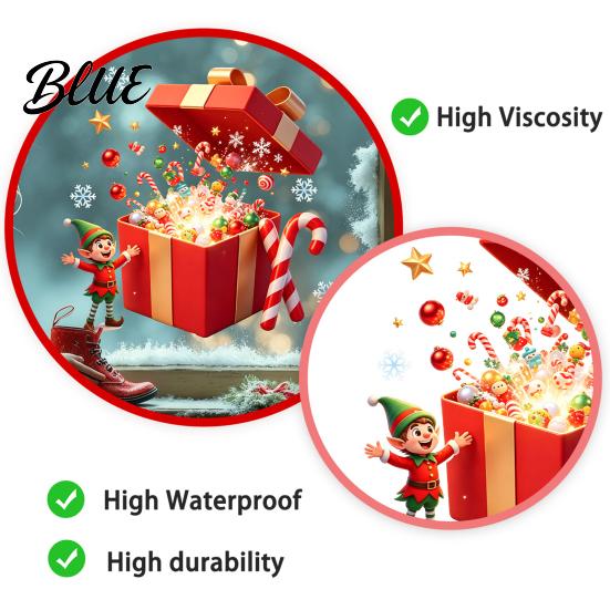 Waterproof Window Film Christmas Elf Gift Box Static Clings Reusable Stickers Holiday Ideas Candy Cane Snowflake Glass Stickers for Home Shop Decor