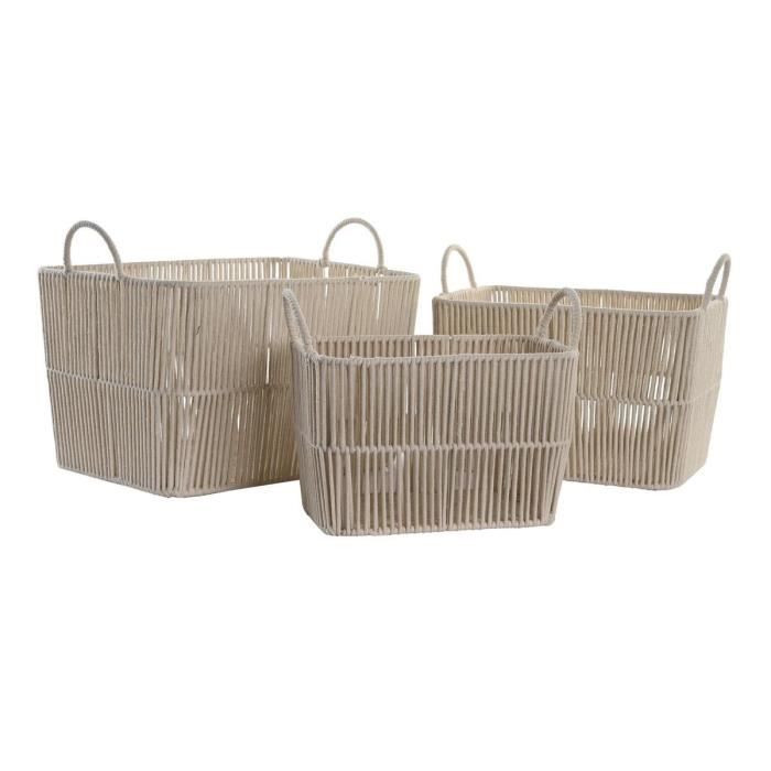 Jeu de paniers - Beige - Métal - Coton - Dimensions variées (39x29x31 cm)