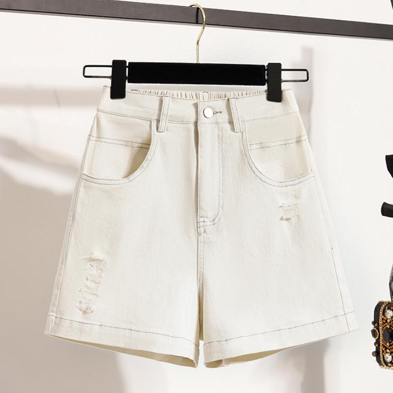 DIMANAF Plus Size Women Shorts Pants Summer Loose Jeans Short Basic High Waist Solid Pants Elastic Waist Maxi