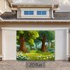 2D Cartoon Woodland Backdrop, Green Daisy Meadow Background for Baby Shower Decor