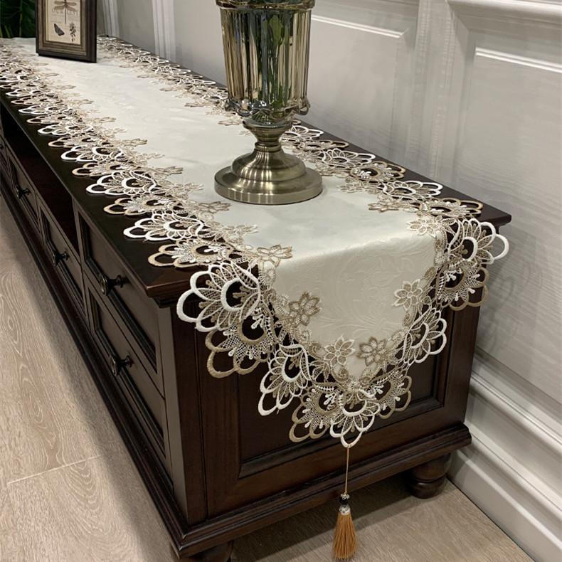 Lace Embroidered Table Runner Fabric Dining Table And Coffee Table TV Cabinet Shoe Cabinet Dust-Proof Towel Cloth