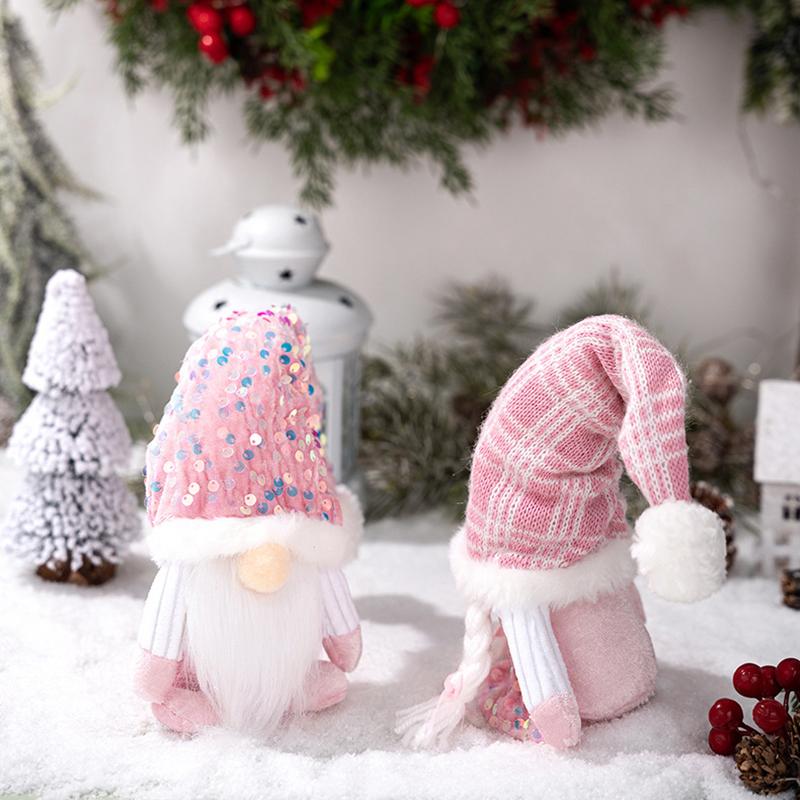 Christmas Gnome Plush Decorations,Elf Dwarf Gnomes Doll Pink Sequin Hat Design For Home Christmas Table Decorations
