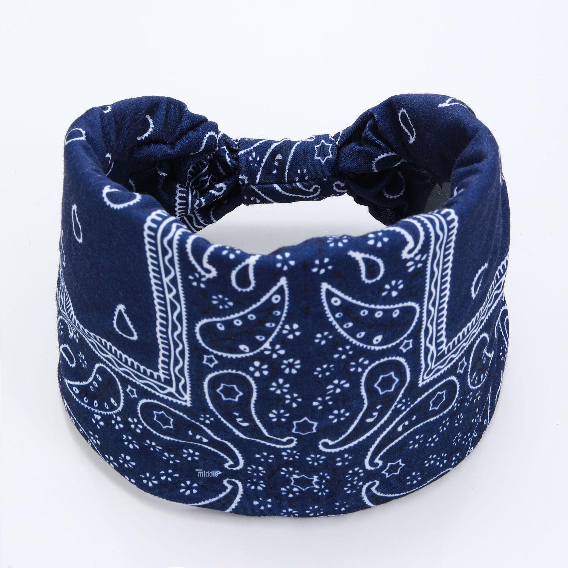 

Европейская и американская богемная широкая спортивная повязка на голову - Принтованная потовпитывающая повязка темно-синий