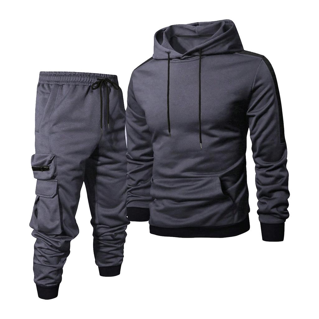 Traje de Sudadera con Capucha y Pantalón de Chándal de Color Sólido para Hombre Traje Casual Deportivo para Hombre con Múltiples Bolsillos