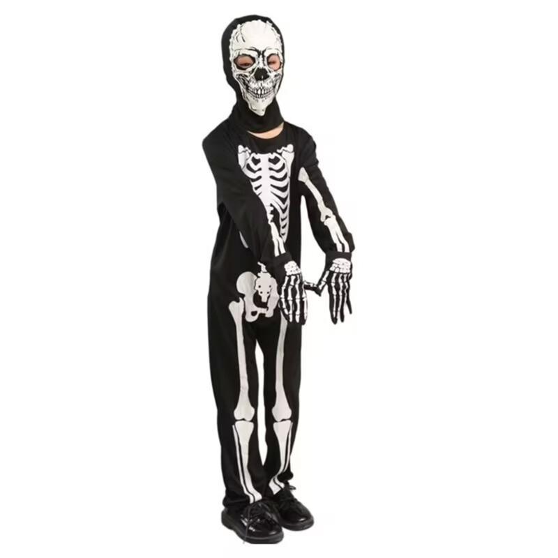 Bright Skeleton Costume For Children Halloween Party Full Body Jumpsuit Easy Zipper Closure Comfortable Wear